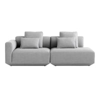 Light gray sectional sofa with plush cushions and a modern, minimalist design, ideal for contemporary living spaces.