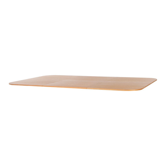 Light natural wood table with a sleek, smooth finish and rounded edges, showcasing a minimalist design.