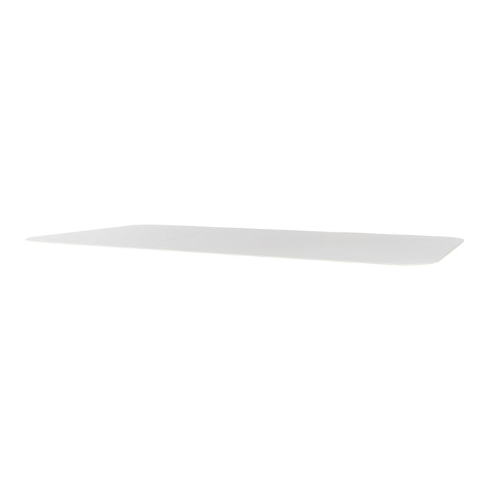 Sleek white table surface with smooth, minimalist design and subtle sheen. Perfect for modern decor.