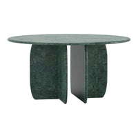Round green marble table with a textured surface and sleek black accents, perfect for modern decor.