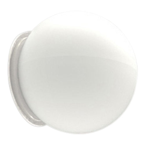 Glossy white globe-shaped wall lamp with a sleek silver base, ideal for modern decor. Simple and elegant design.