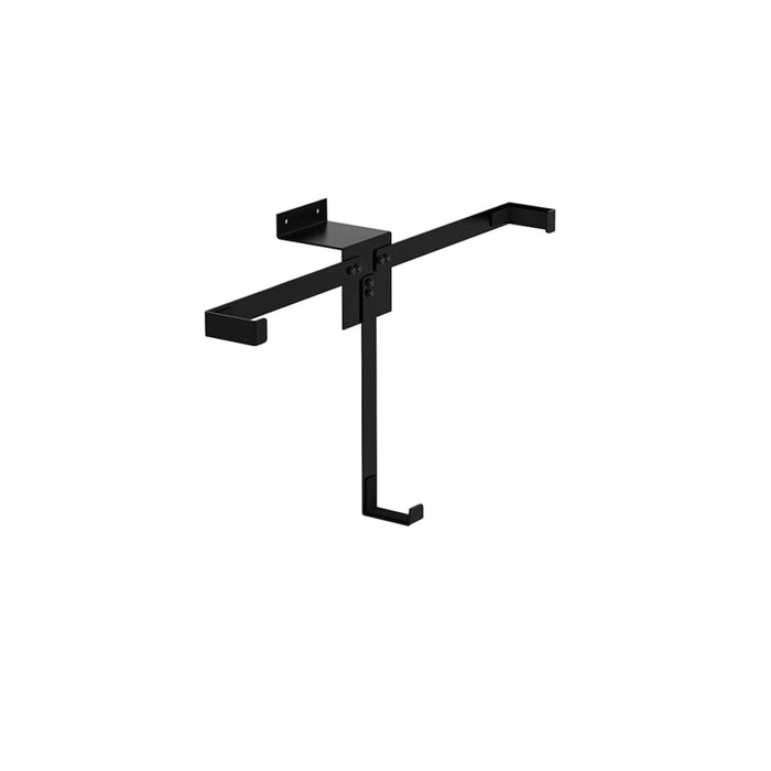Black metal wall-mounted hook with a minimalist design and sleek, smooth finish.