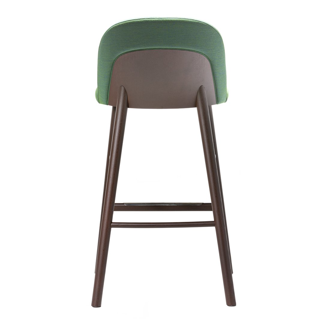 Green and brown bar stool with a smooth, modern design and a contrasting color scheme.
