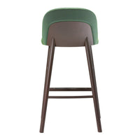 Green and brown bar stool with a smooth, modern design and a contrasting color scheme.
