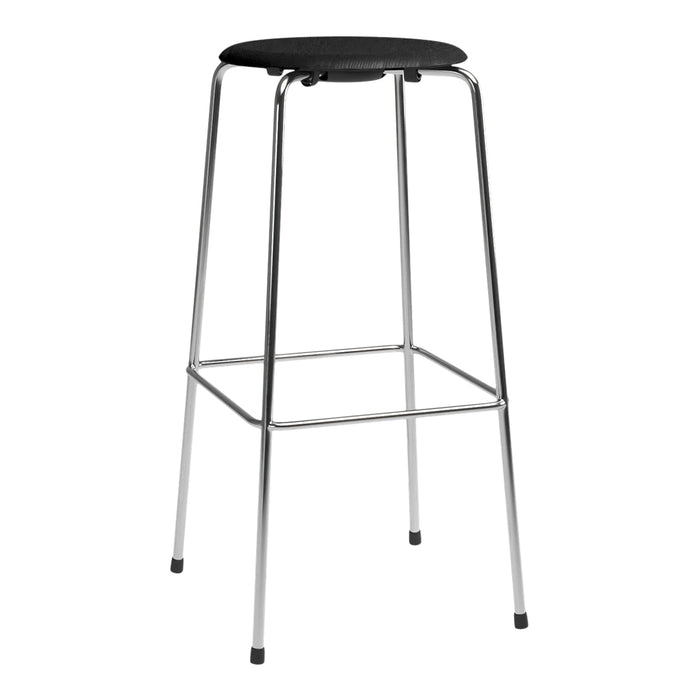 Black round seat with chrome legs, modern minimalist design, perfect for any contemporary space.
