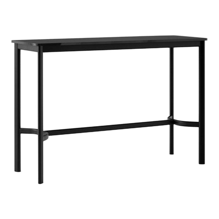 Sleek black console table with a minimalist design and smooth surface, perfect for modern decor.
