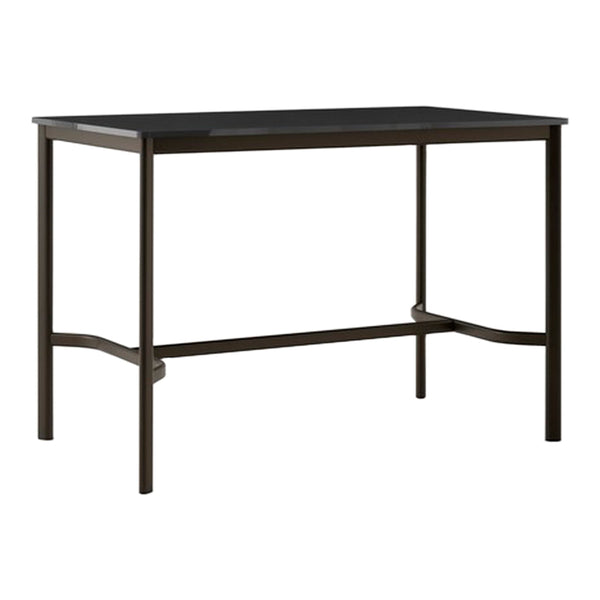 Black tabletop with a matte finish and sleek dark metal frame, perfect for modern, minimalist decor.