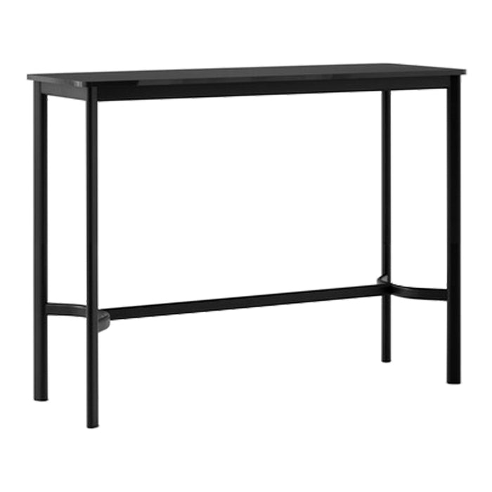 Sleek black bar table with a smooth surface and minimalist design, featuring straight legs for a modern look.