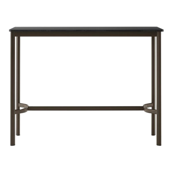 Black tabletop with a bronze metal frame; sleek and modern design for versatile decor.