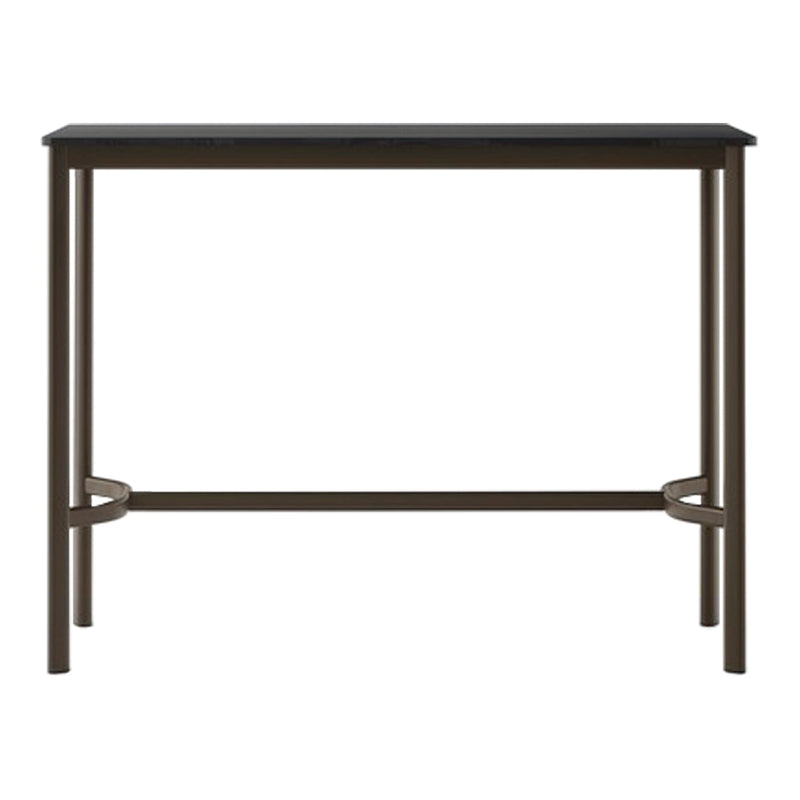 Black tabletop with a bronze metal frame; sleek and modern design for versatile decor.