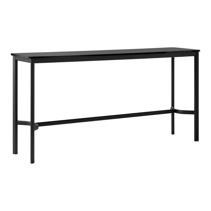 "Stylish black console table with a sleek, minimalist design, perfect for modern home decor."