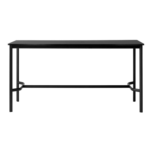 "Modern black console table with a sleek, minimalist design and sturdy metal legs."