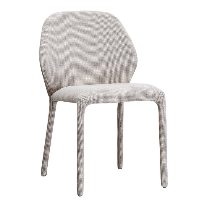 Light gray upholstered chair with a smooth, minimalist design and rounded edges. Ideal for modern decor.