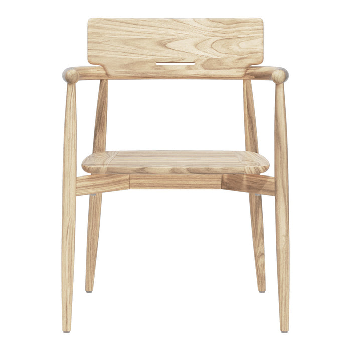 Natural wood chair with a light oak finish, featuring a smooth, minimalist design and clean lines.