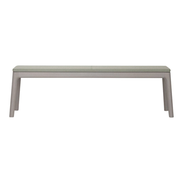 Light gray bench with a sleek, minimal design and smooth finish, perfect for modern decor.