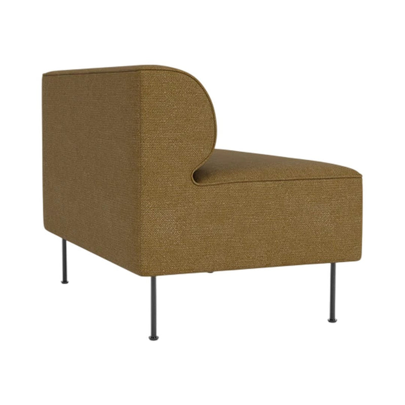 Brown textured fabric chair with a sleek, modern design and minimalist metal legs. Perfect for contemporary spaces.
