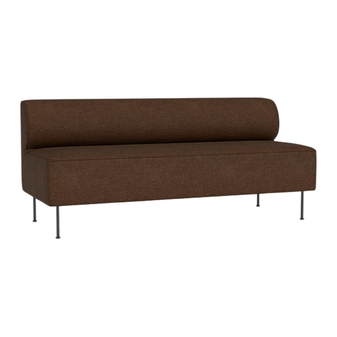 Brown upholstered sofa with a smooth, minimalist design and sleek metal legs. Perfect for modern living spaces.
