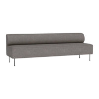 Gray minimalist sofa with a smooth surface and clean lines, complemented by sleek metal legs. Perfect for modern decor.