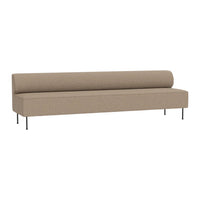 Beige minimalist sofa with a smooth, solid pattern and sleek metallic legs, perfect for modern decor.