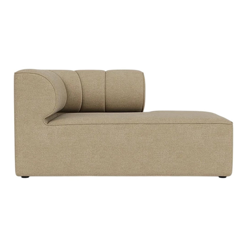 Beige fabric chaise lounge with smooth texture and subtle, modern shape. Perfect for contemporary living spaces.