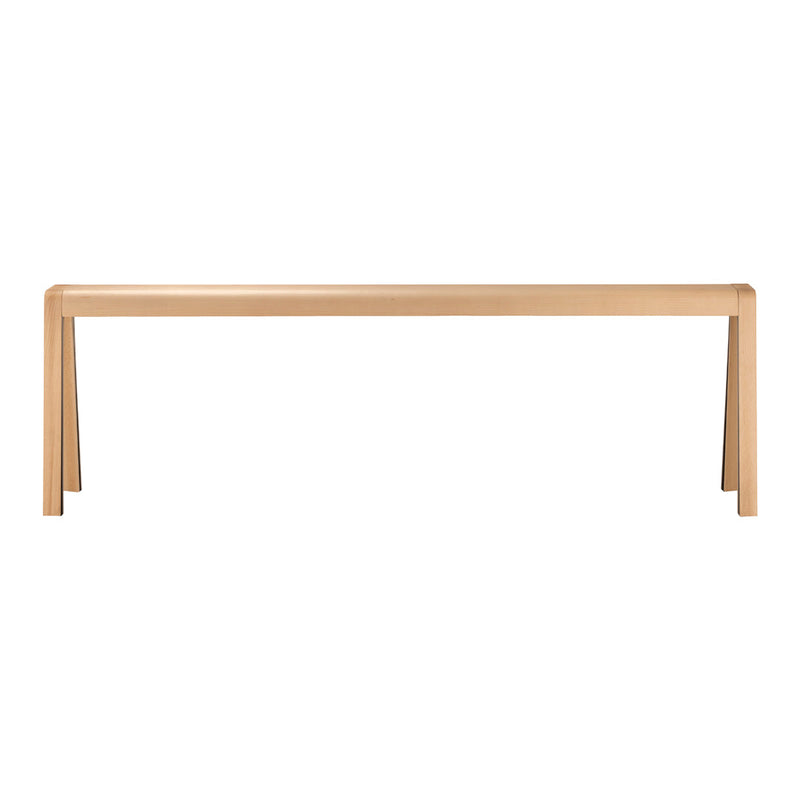 Light natural wood bench with a smooth finish and minimalistic design. Perfect for modern decor.