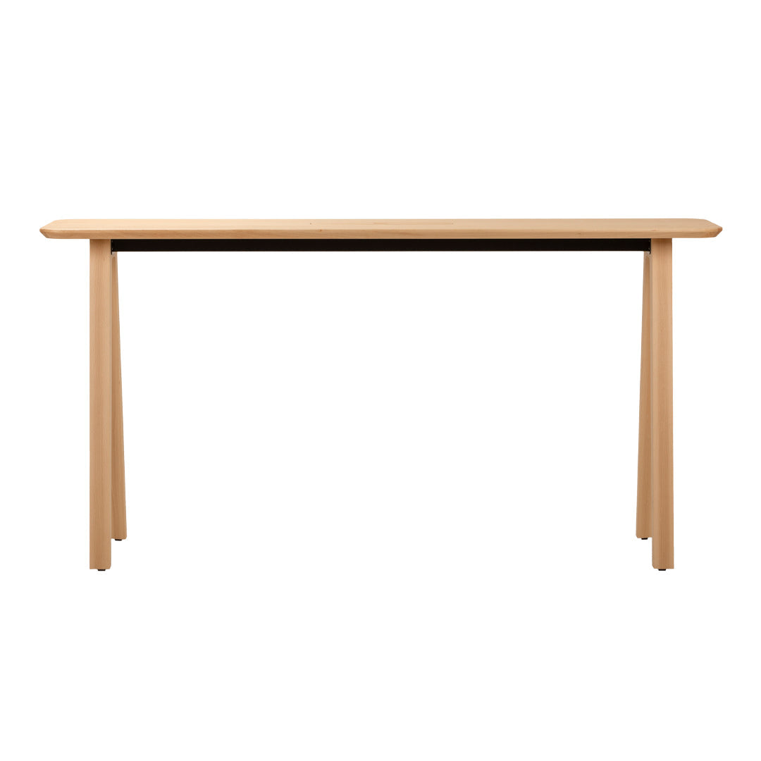 Natural wood console table with a smooth light beige finish and clean lines, perfect for modern decor.