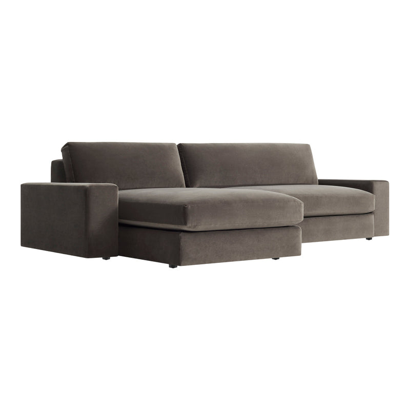 Gray sectional sofa with a sleek, modern design and soft, textured upholstery. Perfect for contemporary living spaces.