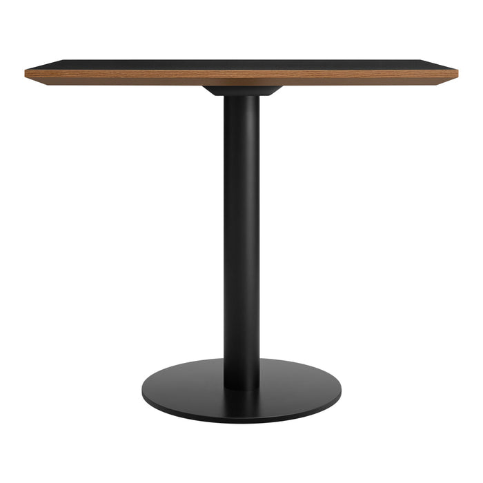 Modern black table base with a sleek oak tabletop, featuring a minimalist octagonal design. Perfect for contemporary decor.