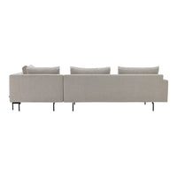 Light beige sofa with a smooth texture and simple, modern design, featuring plush cushions and sleek black legs.