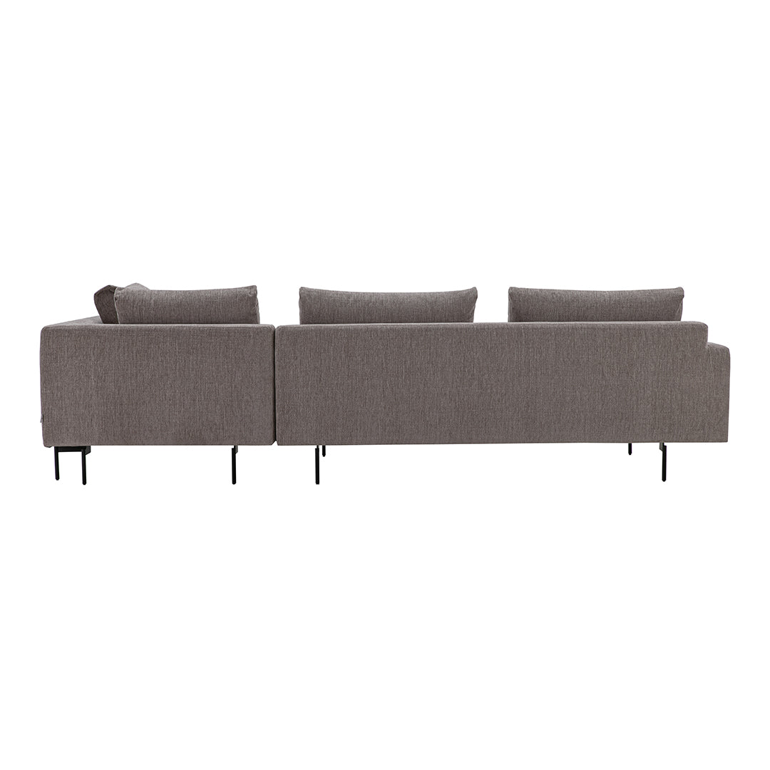 Gray upholstered sofa with a minimalist design and soft texture, featuring simple lines and neutral tones.