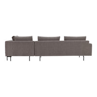Gray upholstered sofa with a minimalist design and soft texture, featuring simple lines and neutral tones.