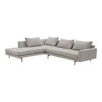 Light gray sectional sofa with textured fabric and smooth lines, featuring plush cushions for comfort.