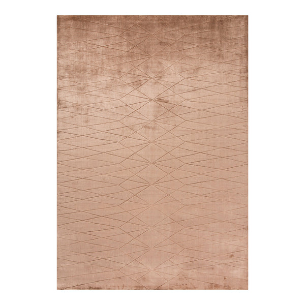 Soft rose-colored rug with subtle geometric pattern and plush texture, ideal for modern decor.