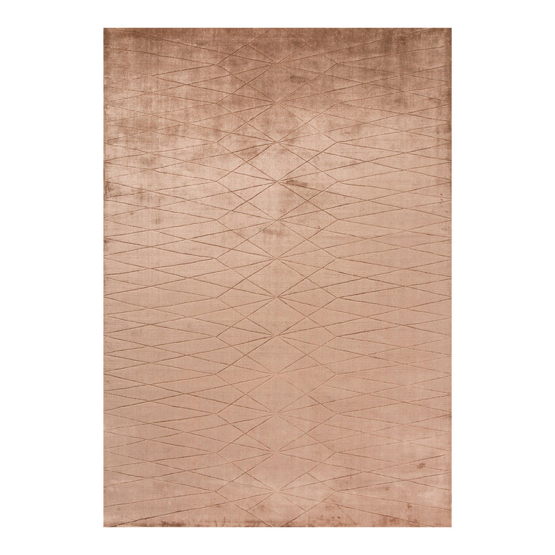 Soft rose-colored rug with subtle geometric pattern and plush texture, ideal for modern decor.