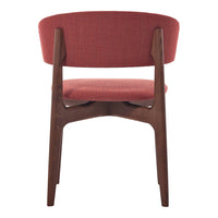 Rustic chair featuring a warm terracotta seat and backrest with a smooth wood finish. Minimalist design with clean lines.
