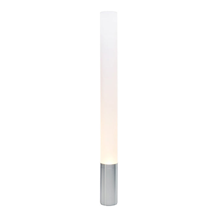 Sleek white cylindrical lamp with a chrome base, offering a modern and minimalistic design for any decor.