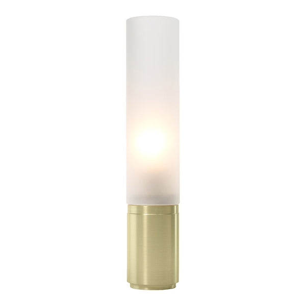 Sleek white frosted glass lamp with a gold base, offering a modern and elegant design.