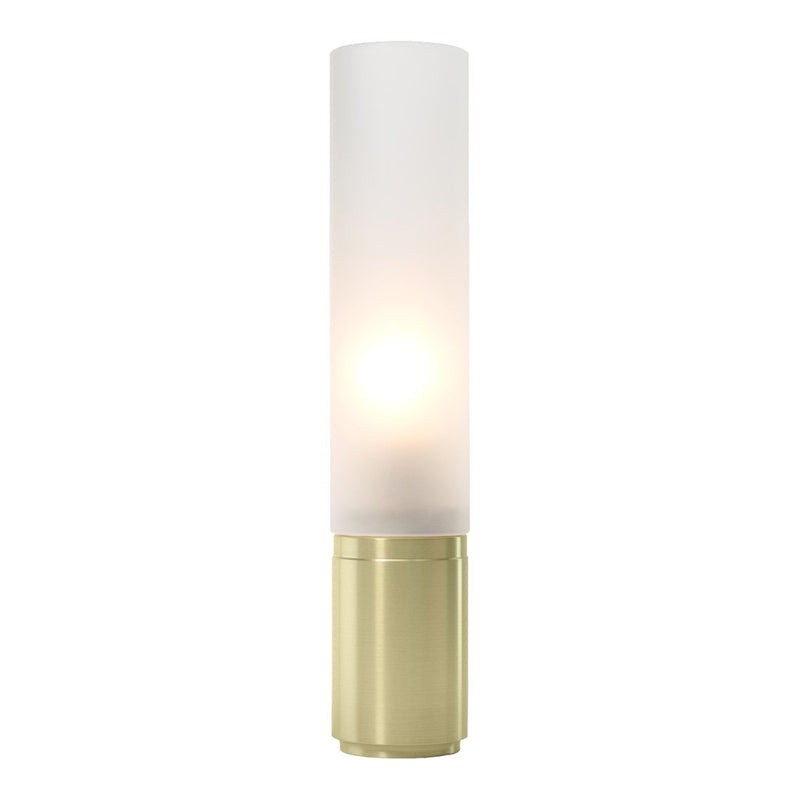 Sleek white frosted glass lamp with a gold base, offering a modern and elegant design.