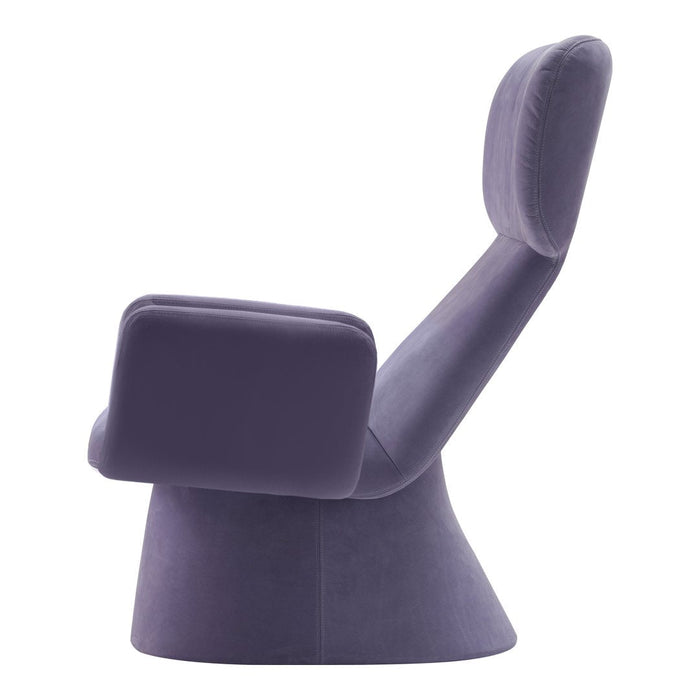 Stylish purple lounge chair with a sleek design and plush texture, perfect for modern interiors.