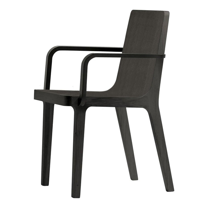 Black modern chair with a minimalist design and smooth, matte finish. Clean lines and sturdy construction.