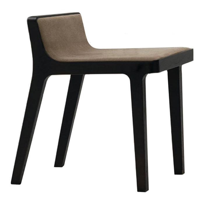 Stylish black chair with a smooth brown seat, featuring a modern, minimalist design and clean lines.