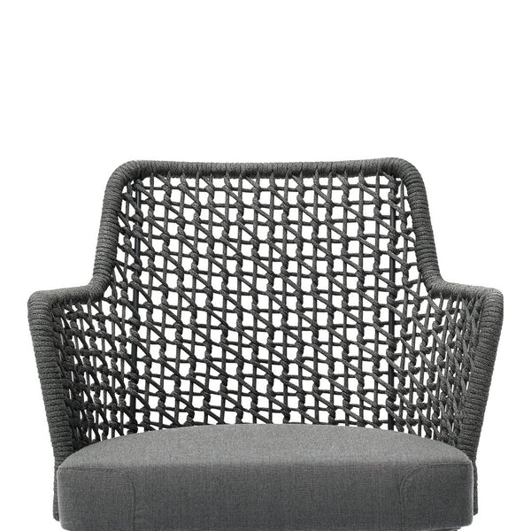 Textured gray woven chair with an intricate lattice pattern, featuring a sleek modern design.