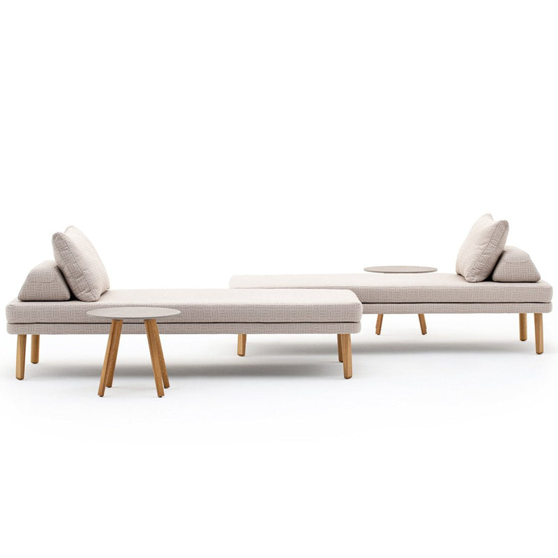 Neutral beige upholstery with soft texture, complemented by light wood legs in a minimalist design.