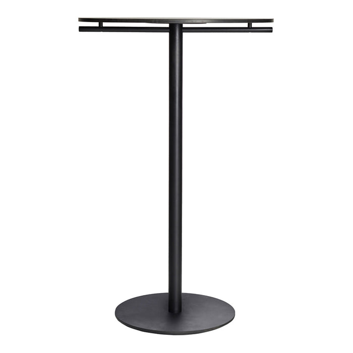 Sleek black metal table base with minimalistic design and smooth circular top, perfect for modern decor.