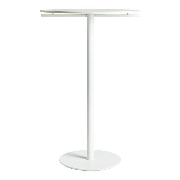 Sleek white bar table with a minimalist design and smooth surface, complementing any modern decor.