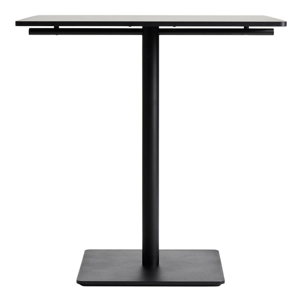 Black metal table with a sleek, minimalist design and a square top, perfect for modern home settings.