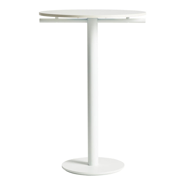 Sleek white round table with a minimalist design and smooth, solid finish. Perfect for modern spaces.