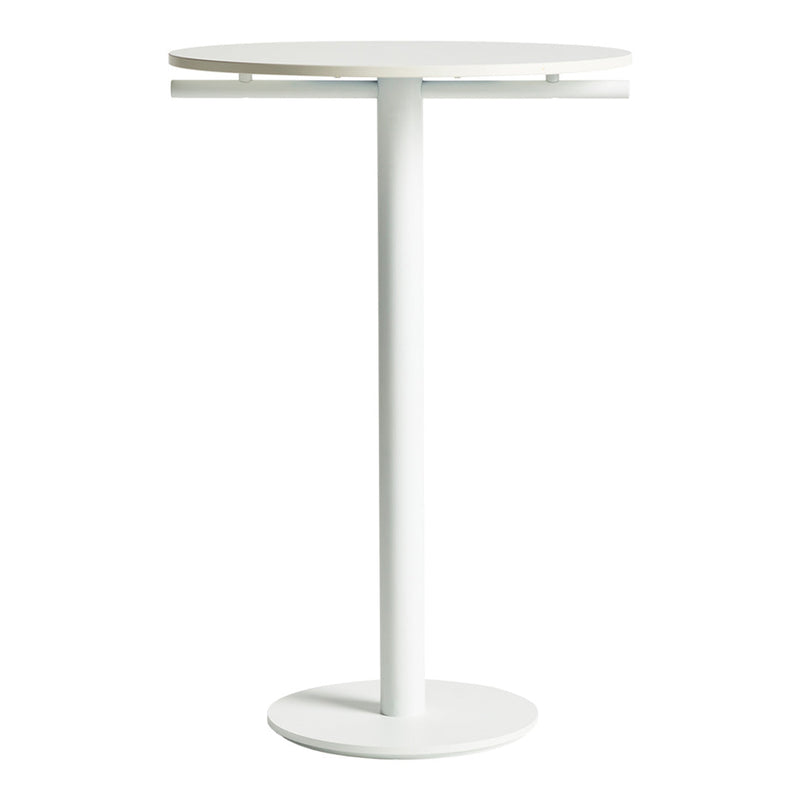 Sleek white round table with a minimalist design and smooth, solid finish. Perfect for modern spaces.