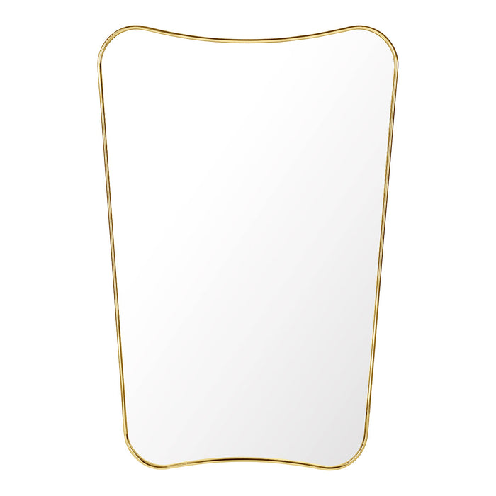 Gold-edged, smooth-bodied mirror with a minimalist design and a soft, organic shape. Perfect for modern decor.