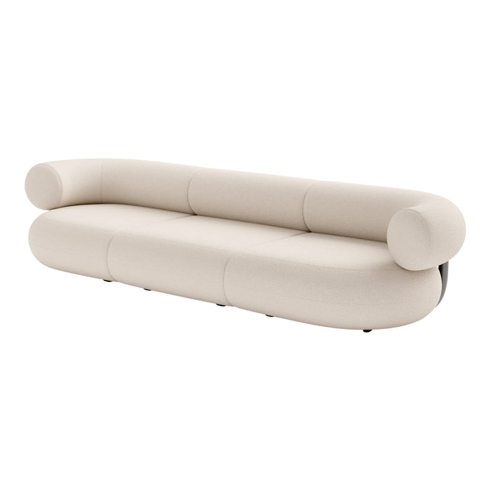 Beige modern sofa with smooth, rounded shapes and a minimalist design, perfect for contemporary interiors.